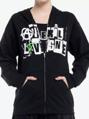 Avril Lavigne Greatest Hits Tour Girls Hoodie black full zip jacket emo pop punk